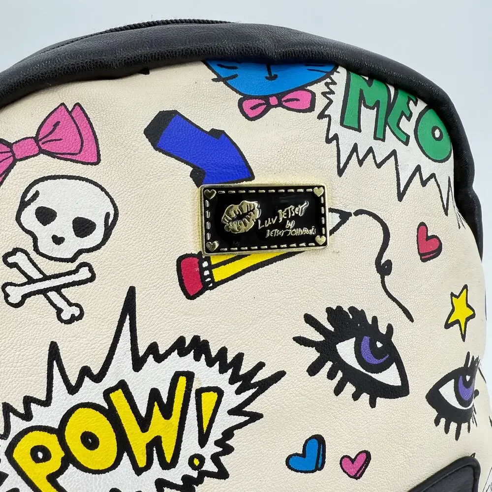 Betsey Johnson Pow Meow Mini Backpack Retro Comic Book Cartoon Style 13x10x5